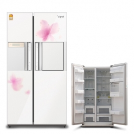 삼성 지펠 플라워 큐빅 하이그로시 1홈바 양문형 냉장고